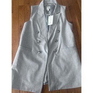 NWT JOIE S Long Line Grey Button Vest Top Open
